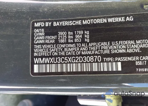 2016 Mini Hardtop Cooper S from USA, damaged, VIN WMWXU3C5XG2D30870